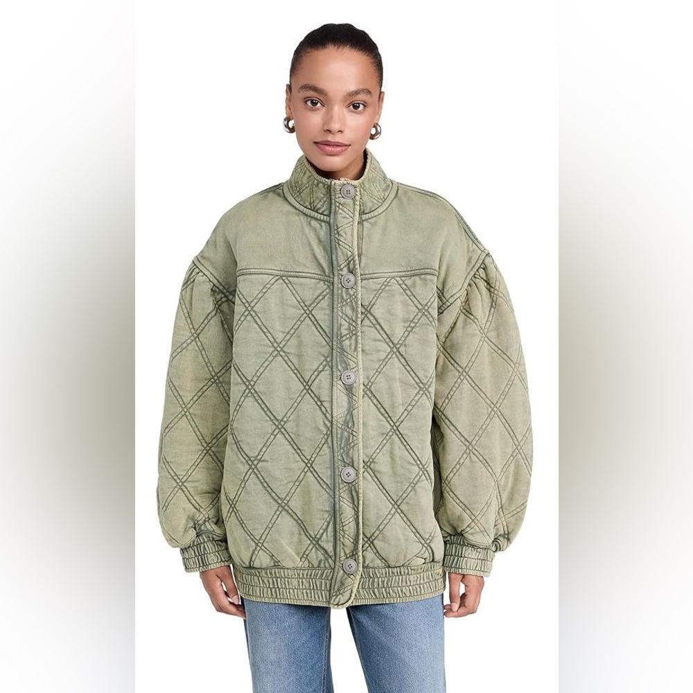 Free People Quilted Juno Jacket, washed olive green, size XL